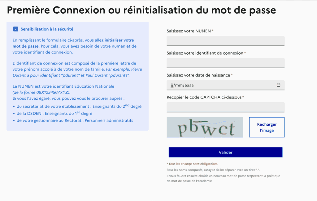 Le premier mot de passe à utiliser lors de la première connexion est NUMEN.