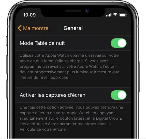 réglage capture ecran